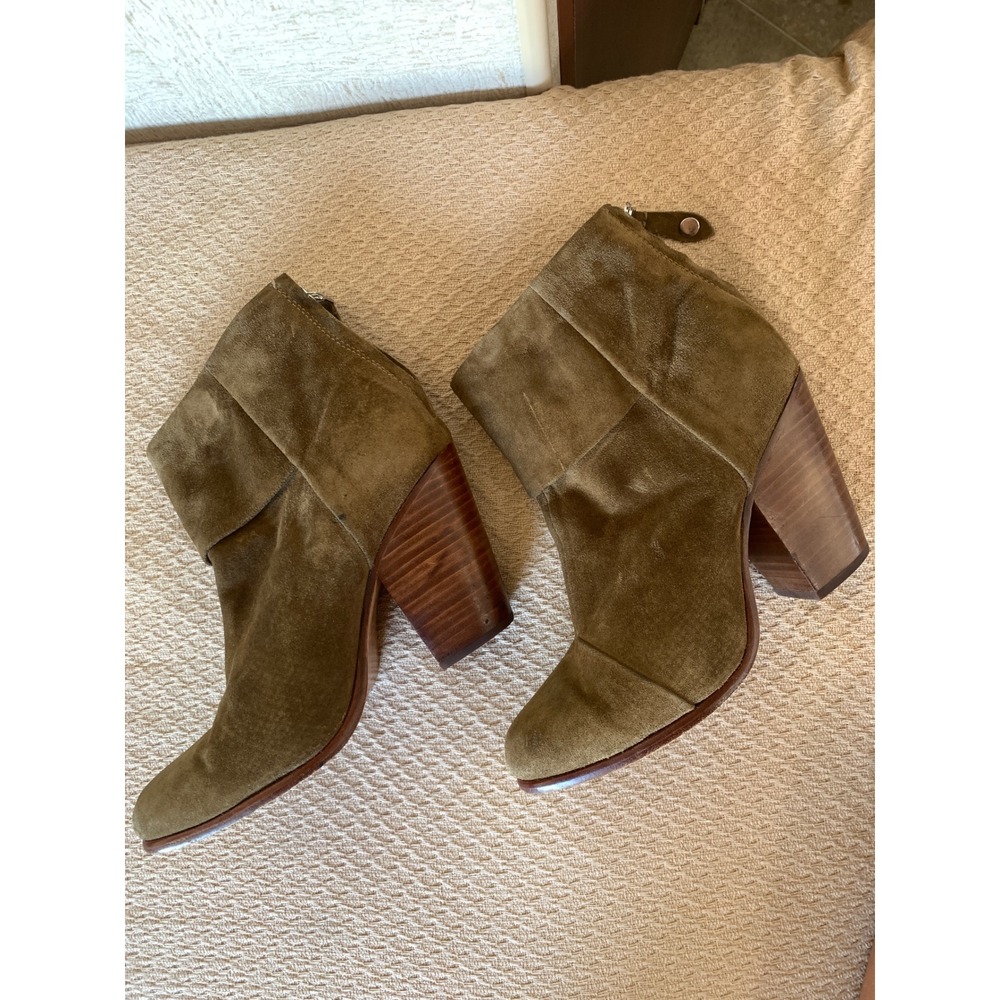 Rag & Bone Newbury Olive Green Suede Ankle Boots Stacked Heel 37.5